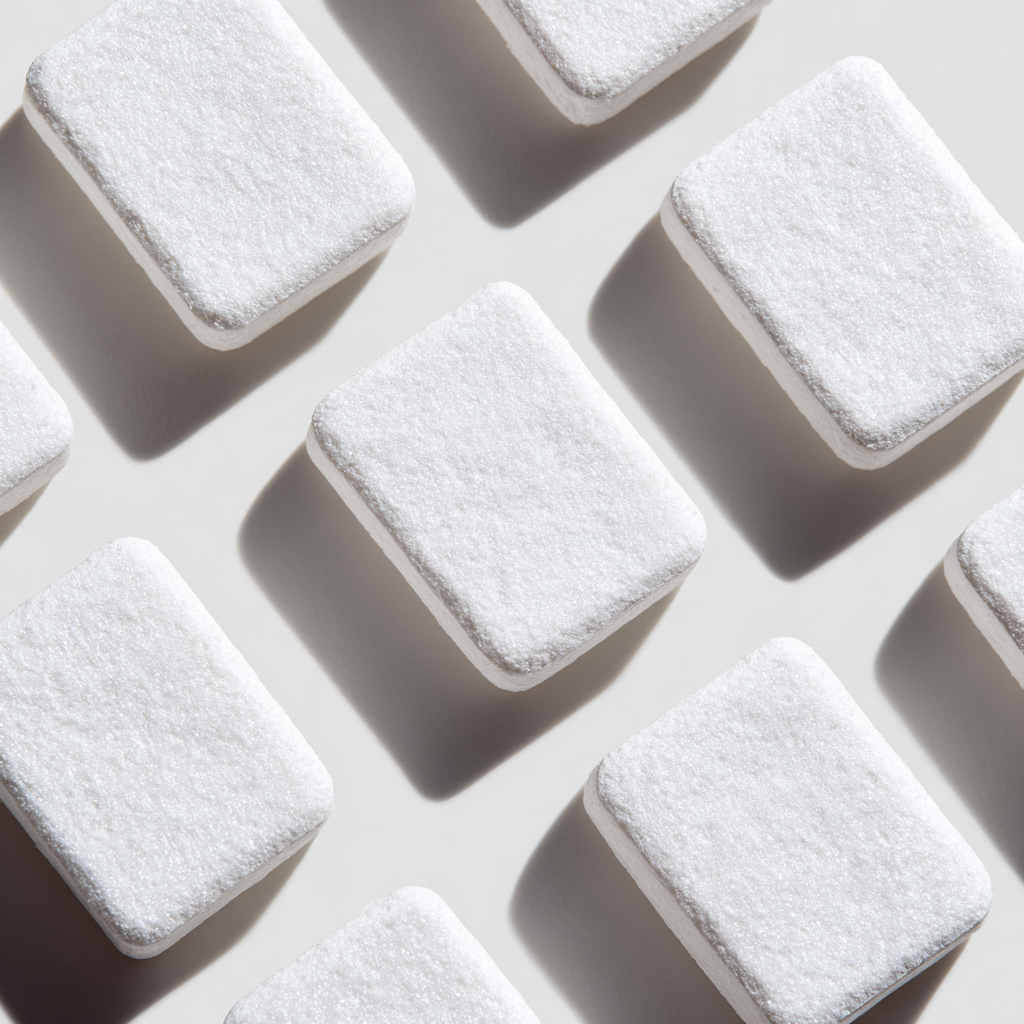 Multiple white rectangular objects with a textured surface on a light gray background