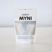 Myni bleaching agent powder package on a white background