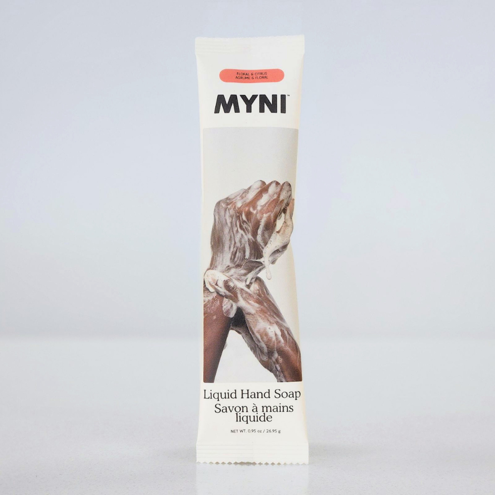 MYNI liquid hand soap packaging on a light gray background